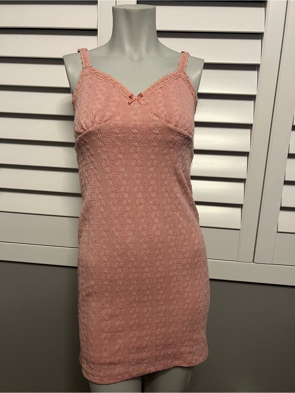 No Boundaries Pink Knit Slip Dress with Lace Trim